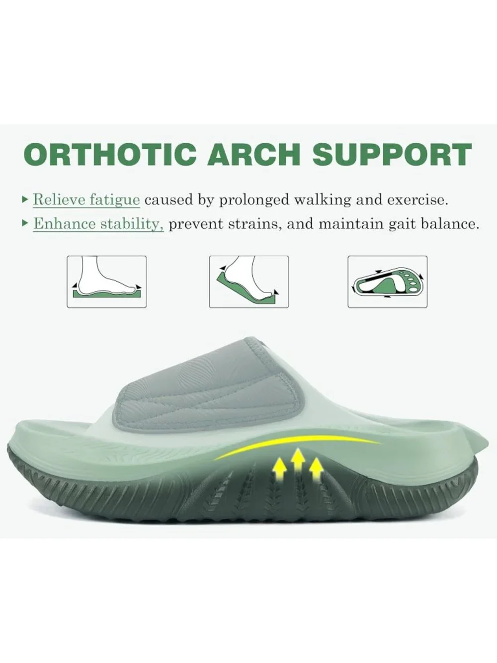 Men's Light Green Recovery Sandals Orthopaedic Plantar Fascistic Walking Casual